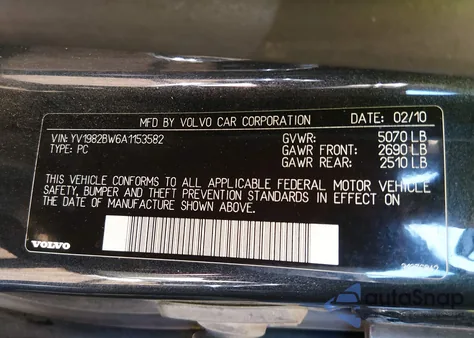 2010 Volvo V70 3.2/3.2 R-Design from USA, damaged, VIN YV1982BW6A1153582